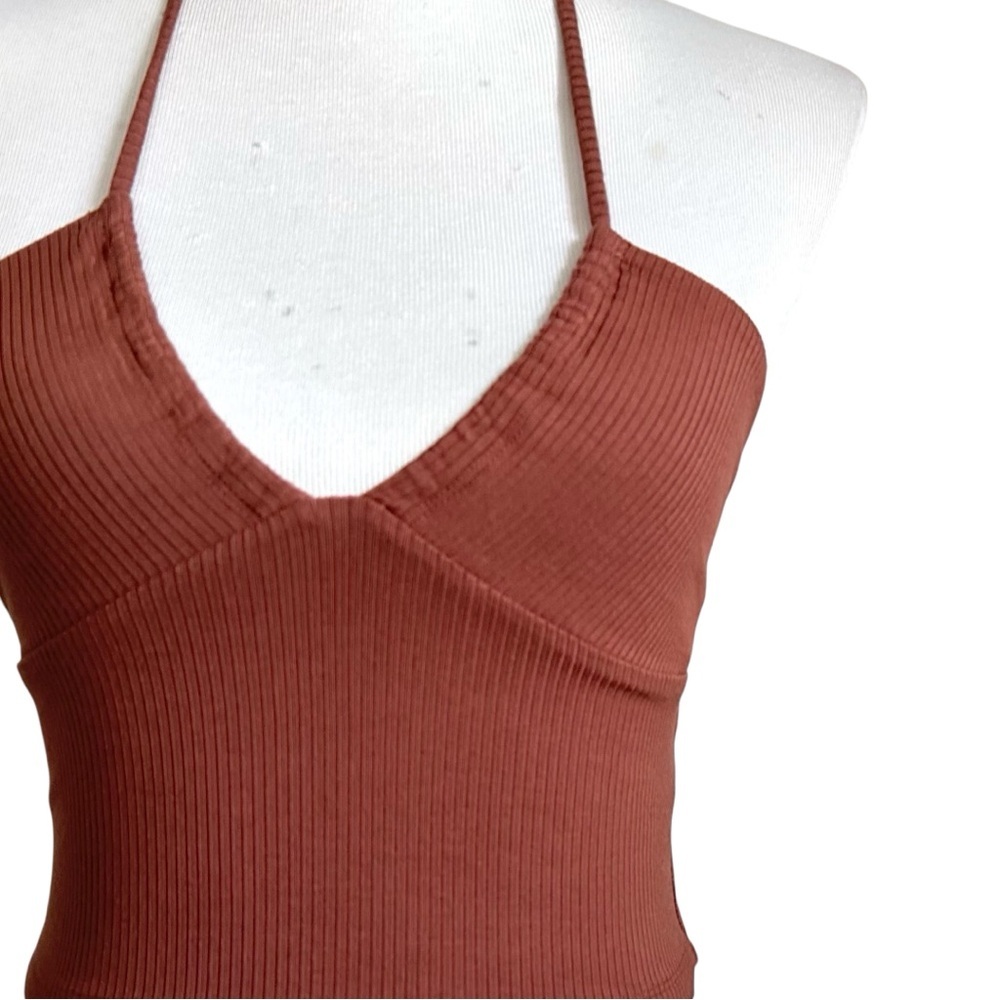 Aritzia Wilfred Womens Merci Ribbed Halter Cropped Top Size XS Brown - Picture 3 of 9